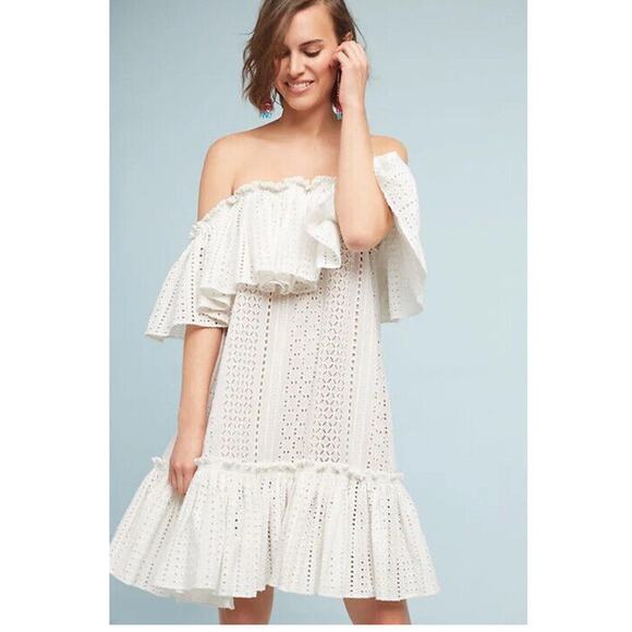 Anthropologie Dresses & Skirts - Anthropologie Korovilas Eyelet Dress Off The Shoulder Size Small Nwot